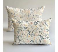 Funda Cojin 50x70cm Crema Fundas Cojines Floral Cojines para Sofa Decoración Lino Almohada Juego 2 Piezas,Cremallera Oculta,Verano Decorativa Doble Estampado,Hogar Sofá Silla Cama Sala Estar LK-1537