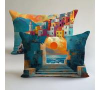 Funda Cojin 50x70cm Vistoso Fundas Cojines Atardecer Cojines para Sofa Decor Lino Almohada Juego 2 Piezas,Cremallera Oculta,Verano Decorativa Doble Estampado,Hogar Sofá Silla Cama Sala Estar LK-1501