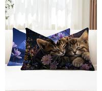 Funda Cojin 50x80 Juego de 2 Cojines Exterior Rectangulares Crisantemo Cojines Sofa Gato Doble Cara Terciopelo Funda Almohada con Cremallera Oculta para Jardin Sofá Cama Coche Otoño Decorativos G1-989