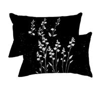 Funda Cojin 50x80 Juego de 2, Fundas Cojines Exterior Impermeable, Lino Funda Almohada Negro, Fundas de Cojines Rectangular con Cremalleras Diseño para Decoracion Hogar, Regalo Mujer, (Planta) -2715