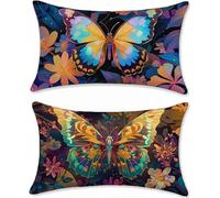 Funda Cojin 50x80 Juego de 2 Lino Cojines Sofa Mariposa Funda Almohada púrpura Cojines para Sofa Cojin Cama, Rectangular Fundas Cojin Impermeable, para Decorativos Jardin Salon Dormitorio s-368