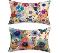 Funda Cojin 50x80 Juego de 2 Lino Cojines Sofa púrpura Funda Almohada Flor Cojines para Sofa Cojin Cama, Rectangular Fundas Cojin Impermeable, para Decorativos Jardin Salon Dormitorio Balcones s-980