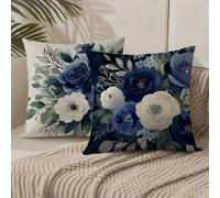 Funda Cojin 55x55 Marina de Guerra Cojines Exterior Terciopelo Flor Fundas para Almohadas con Cremallera Oculta, Cojines Decorativos Sofá Silla Patio Jardín Terraza Otoño, Regalos, Juego de 2 1B-108