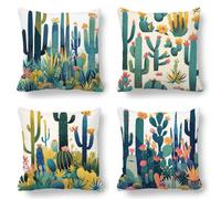 Funda Cojin 55x55 Verde Impermeable Exterior, Funda de Almohada Lino Juego de 4, Disponible para Todas Estaciones, Súper Suaves Fundas Cojines Cactus Cuadrada por Sala, Sofá Jardín Home Decor K-707