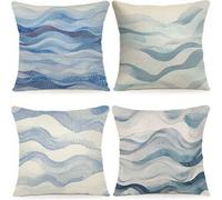 Funda Cojin 55x55cmFundas Cojines Blanco Moderno, Outdoor Cushions Impermeable Lino Juego de 4, Funda de Cojín de Jardín, con Cremallera Oculta, Fundas de Cojínes Decoración para Sala de Estar R-15
