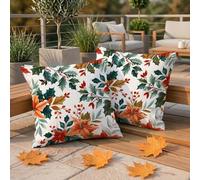 Funda Cojin 60 x 60 cm Juego de 2 Funda Cojin Exterior Impermeable, Decorativos de Lino Fundas de Cojines con Cremallera Oculta, Hojas De Arce Cojines Sofa para Exterior Sala Patio (Planta) W-F166