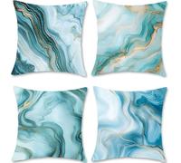 Funda Cojin 60x60 Azul Cojines Sofa Fundas Cojines exterior impermeable de Lino MáRmol Funda de Almohada Juego de 4 Cojín Decorativos con Cremallera Oculta para Sofá Cama Salon Hogar Decoracion S1-243