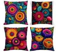 Funda Cojin 60x60 cm, Juego de 4 Fundas de Cojines Retro Terciopelo Cuadradas Cojines Exterior Impermeable con Cremallera Invisible, Patio al Aire Libre, Jardín Sofa, Terraza Decoración Cojin Flor M43