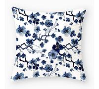 Funda Cojín 60x60 con Flores Azules y Blancas para Sofá, Cama - Decoración Hogar en Lino para Dormitorio, Jardín, Oficina, Coche