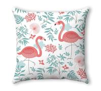 Funda Cojin 60x60 Flamingo Hoja Verde Funda Almohada Tela de Lino Transpirable Lavable Hogar Decoración para Jardín Oficina Coche Fundas Cojines Sofa con Cremallera Invisible