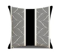 Funda Cojin 60x60 Negro Beige A Rayas Funda Almohada Tela de Lino Transpirable Lavable Hogar Decoración para Jardín Oficina Coche Fundas Cojines Sofa con Cremallera Invisible