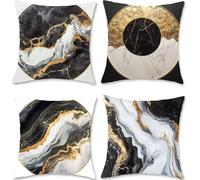 Funda Cojin 60x60 Negro Cojines Sofa Fundas Cojines exterior impermeable de Lino MáRmol Funda de Almohada Juego de 4 Cojín Decorativos con Cremallera Oculta para Sofá Salon Hogar Decoracion S1-271