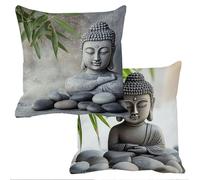 Funda Cojin 60x60cm Fundas Cojines Sofa para Exterior Zen Cojines Cama Fundas Almohadas Pack 2 Terciopelo Funda Cojin Exterior Impermeable Grandes Protector Estatua Piedra Decorativos Jardin f-16096