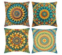 Funda Cojin 60x60cm Juego de 4 Fundas de Cojines Terciopelo Color Fundas Cojines Exterior Sofa Decorativas Cushion Cover Mandala Funda de Almohada, para Sofá Sala de Estar Sillas Jardin Coche C1-407