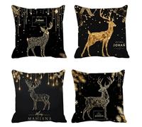 Funda Cojin 60x60cm Lino Juego de 4 Dorado, Cuadrado Fawn fundas cojines, funda almohada Otoño, Cojines Sofa para Decoración Dormitorio Y Salón, con Cremallera Oculta, Lavable a máquina B-518