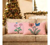 Funda Cojin 60x80 2 Piezas, De Dos Caras Flores Patrón Lino Cojines Sofa, Hogar Decoracion Navidad Funda Almohada, Rectangular Decoracion Hogar y Dormitorio Exterior Fundas Cojines, Rosa P-w-300