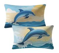 Funda Cojin 60x80 cm Azul Fundas Cojines Delfín Funda Almohada Juego De 2 Terciopelo Cojines Exterior con Cremallera Invisible Cushion Covers para Decorativos Jardín Camping Patio Terraza Sofá 2m-15