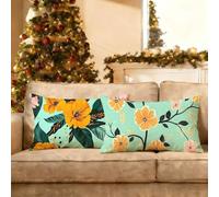 Funda Cojin 60x80 Flores Patrón Juego de 2, Funda Cojin Amarillo Lino, Rectangular Decoracion Navidad Cojines Sofa con Cremallera Invisible, para Cama Dormitorio Hogar Jardin Decoracion P-w-275