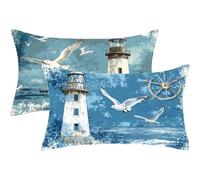 Funda Cojin 60x80 Juego de 2 Azul Cojines Exterior Faro Funda Almohada Rectangulares Lino Decorativos Cushion Covers con Cremallera Invisible para Sala Estar Sofá Decoracion Otoño Regalos Mujer,J617