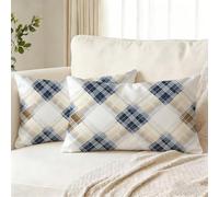 Funda Cojin 60x80 Juego de 2, Blanco Rectangular Impermeable Funda Almohada, Suave Terciopelo Fundas Cojines, Patrón a Cuadros Doble Cara Estampad Fundas de Almohada para Sofá Decor Regalo J0-628