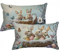 Funda Cojin 60x80 nórdico Fundas Cojines Conejo Juego de 2, Doble Cara Impresión Lino Almohada con Cremallera Invisible Cojines Sofa para Sofá Decoración Cama, Room Decor, Regalo Mujer, Model156