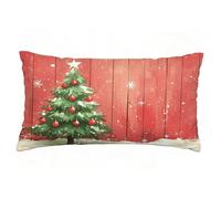 Funda Cojin 60x90 cm Juego de 1 Funda Almohada Árbol de Navidad, Lino Cojines para Sofa Impresión de Doble Cara Rectangular Cojines Decorativos con Cremallera Invisible, Home Decoration (Rojo) T9-605