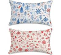 Funda Cojin 60x90 Juego de 2 Lino Cojines Sofa Copos de Nieve Funda Almohada Rojo Cojines para Sofa Cojin Cama, Rectangular Fundas Cojin Impermeable, para Decorativos Jardin Salon Dormitorio s-903