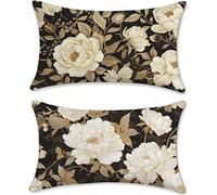 Funda Cojin 60x90 Juego de 2 Lino Cojines Sofa Flor Funda Almohada Ocre Cojines para Sofa Cojin Cama, Rectangular Fundas Cojin Impermeable, para Decorativos Jardin Salon Dormitorio Balcones s-408