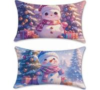Funda Cojin 60x90 Juego de 2 Lino Cojines Sofa Muñeco de Nieve Funda Almohada Árbol de Navidad Cojines para Sofa, Rectangular Fundas Cojin Impermeable, para Decorativos Jardin Salon Dormitorio s-917