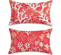 Funda Cojin 60x90 Juego de 2 Lino Cojines Sofa Rojo Funda Almohada Coral Cojines para Sofa Cojin Cama, Rectangular Fundas Cojin Impermeable, para Decorativos Jardin Salon Dormitorio Balcones s-305
