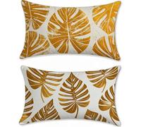 Funda Cojin 60x90cm Cojines Exterior Impermeable Amarillo Funda Almohada Lino Cojines para Sofa Cama Hojas Protector Decorativos Jardin Outdoor Cushions Juego de 2 Rectangular con Cremallera u-15512