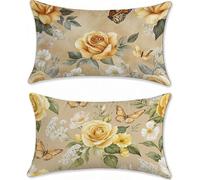 Funda Cojin 60x90cm Cojines Exterior Impermeable Amarillo Funda Almohada Lino Cojines para Sofa Cama Flor Protector Decorativos Jardin Outdoor Cushions Juego de 2 Rectangular con Cremallera u-13631
