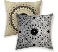 Funda Cojin 65x65 cm Brown Exterior Impermeable Fundas de Almohada de Lino Almohadas Decorativas Sala, Mandala Pack de 2, con Cremallera Oculta Cojines Decorativos para Sofá Terraza, Jardín lj-162