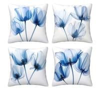 Funda Cojin 65x65 cm de Terciopelo Cojines para Sofa, Juego de 4 Fundas de Cojines Azul Suave Fundas de Almohada de Cama Silla Cuadrado Cojín Flores Abstractas Decorativos para Sala de Estar -LI178