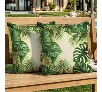 Funda Cojin 65x65 cm Hoja Cojines para Sofa Exterior Impermeable Lino Verde Almohadas Decorativos Sofá, Doble Cara Impresa para Salón Cama Silla Oficina Dormitorio Habitacion Lumbar Pack de 2 dj-560