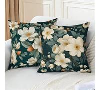 Funda Cojin 65x65 cm Juego de 2 Fundas de Cojines Primavera Cojines Decorativos Fundas de Cojín Verde Oscuro Flores Funda Almohada de Lino con Cremallera Invisible para Sala de Estar Jardín (IU86)
