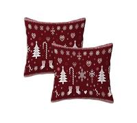 Funda Cojin 65x65 cm, Juego de 2 Navidad Cojines Exterior Impermeable, Cuadrado Lino Cojines Rojo Cama Sofa Decorativos, Funda de Almohada con Cremallera Oculta, Salon Terraza Jardín Balcón Z-992