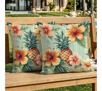 Funda Cojin 65x65 cm Verde Cojines para Sofa Exterior Impermeable Lino Color Caramelo Almohadas Decorativos Sofá, Doble Cara Impresa para Salón Cama Silla Oficina Habitacion Lumbar Pack de 2 dj-359