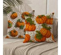 Funda Cojin 70x70 Calabaza Cojines Exterior Terciopelo Naranja Fundas para Almohadas con Cremallera Oculta, Cojines Decorativos Sofá Silla Patio Jardín Terraza Otoño, Regalos, Juego de 2 1B-303