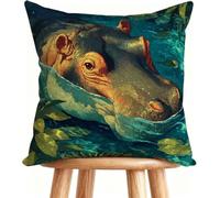 Funda Cojín 70x70 cm Copricuscini Divano HipopóTamo Cojines Sofa Lino para Sofá Cama Coche Hogar Decorativos Lago 4-K5DOC