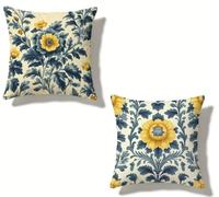 Funda Cojín 70x70 cm Juego de 2 Amarillo, Funda Almohada 70 x 70, Flor Cojines para Sofa Lino Patrón Impresión a Doble Cara HD para Exterior Primavera y Verano Decorativos, Regalo Mujer 2-497UYN