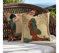 Funda Cojin 70x70 Japón Cojines Exterior Lino Mujer Fundas para Almohadas con Cremallera Oculta, Cojines Decorativos Sofá Silla Patio Jardín Terraza Otoño, Regalos Mujeres, Juego de 2 1B-204