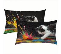 Funda Cojin 70x90 Cute Juego de 2, Terciopelo Gato Fundas Cojines Exterior Impermeable, Funda de Almohada con Cremallera Oculta, Cómodo y Transpirables, para Cojines Decorativos, Sofá, Jardín S5-281