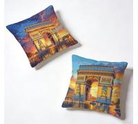 Funda Cojín 75 x 75 Juego de 2 Sunset, Funda De Almohada 75x75 cm Cojine Exterio Arco Del Triunfo Decoracion Cojines Sofa Lino Con Cremallera Oculta para Primavera Verano Decorativos, Regalos 8-94X54X
