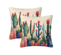 Funda Cojin 80 x 80 cm Impermeable Cojines De Colores Fundas Cojin Decorativas de Lino Impresión de Doble Cara, 2 Piezas Cuadradas Sofa Cojines Salon para Silla Dormitorio Salón Oficina Cactus S-616
