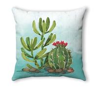 Funda Cojin 80x80 Cactus De Planta Verde Funda Almohada Cuadrado Lino Lavable Cojines Cama Sofá con Cremallera Decorativos Dormitorio Coche Fundas Cojines Decorativos