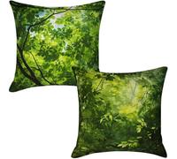 Funda Cojin 80x80 cm Juego de 2 Fundas de Cojines Bosque Cojines Decorativos Fundas de Cojín Verde Plantas Funda Almohada de Lino con Cremallera Invisible para Sala de Estar Dormitorio Jardín (IU12)