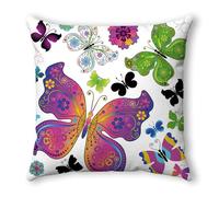 Funda Cojin 80x80 Mariposa Verde Púrpura Funda Almohada Cuadrado Lino Lavable Cojines Cama Sofá con Cremallera Decorativos Dormitorio Coche Fundas Cojines Decorativos