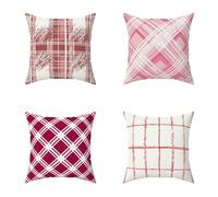 Funda Cojín 80X80CM Juego de 4, Rojo Cojine Exterior Impermeable Raya Cuadrado Decoracion Lino Funda de Almohada con Cremallera Oculta para Exterior Balcón Jardin Balcón Hogar Decorativos, 0-48U57