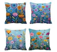 Funda Cojin 80x80cm Lino Juego de 4 Color, Cuadrado Mariposa fundas cojines, funda almohada Otoño, Cojines Sofa para Decoración Dormitorio Y Salón, con Cremallera Oculta, Lavable a máquina B-59